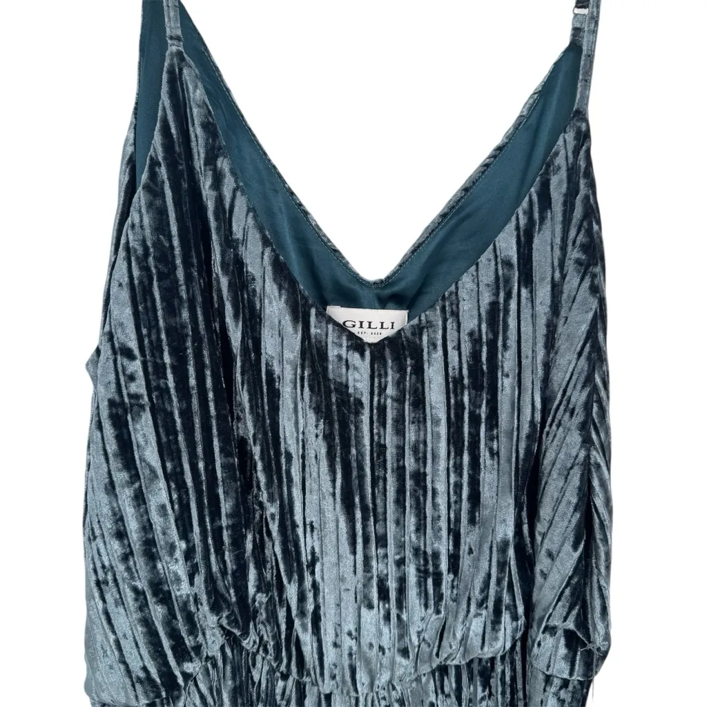Gilli Velvet Like Blue Shiny Metallic Jumpsuit Adjustable Spaghetti Straps Large - Image 2