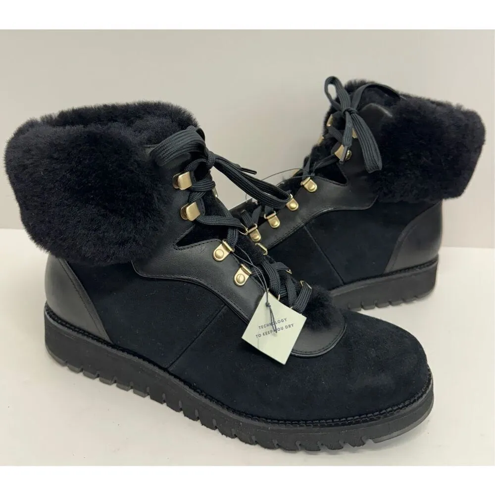 Cole Haan Winter Boots Size 6.5B Womens Waterproof Black Lugged Sole Real Fur - Image 4