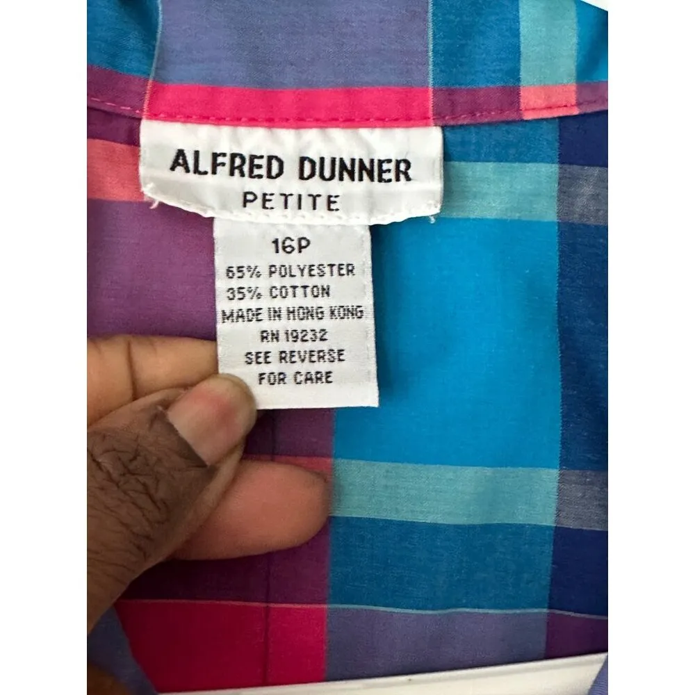 Vintage Alfred Dunner Pink And Blue Button Down Sleeveless Plaid Shirt Sz 16P - Image 5