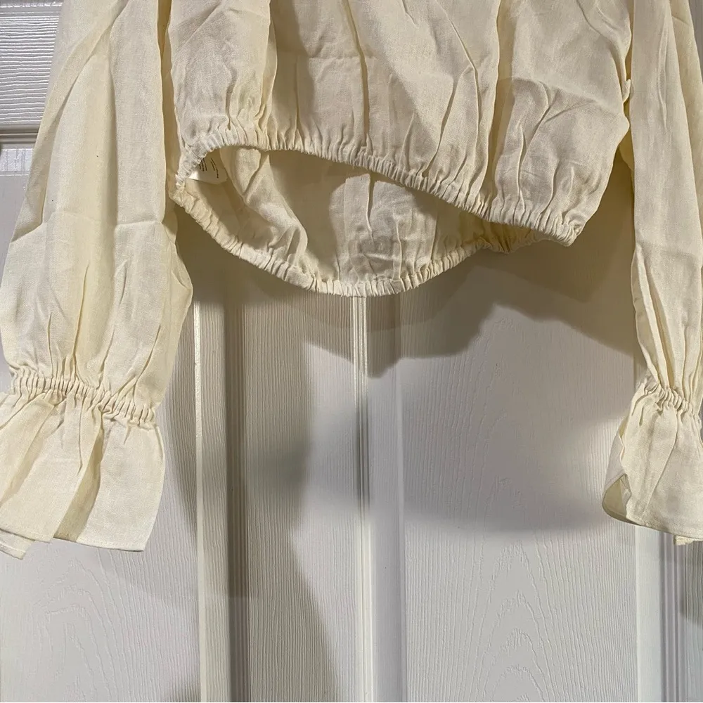 Who wore what whisper white ON/OFF SHOULDER TIE FRONT TOP linen blend Size XL - Image 9