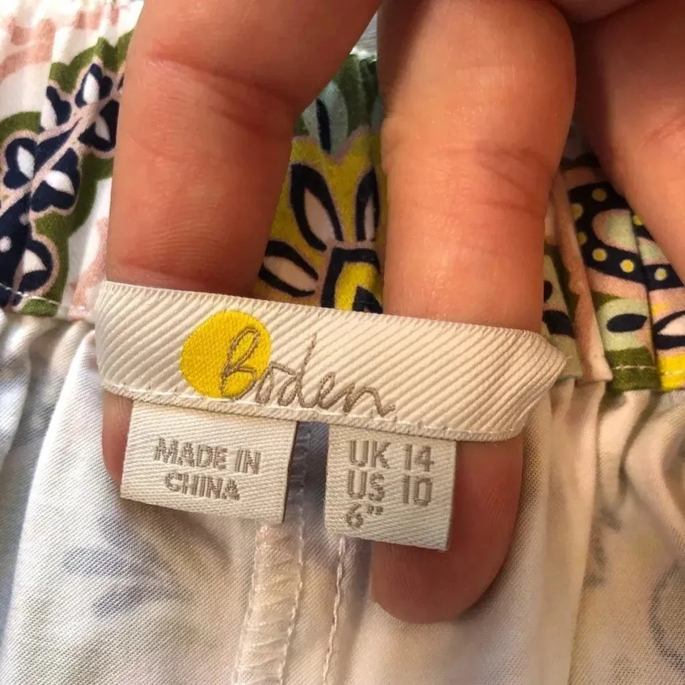 Womens Boden White Blue Green Paisley Danby PullOn Cotton Culotte Shorts Size 10 - Image 5