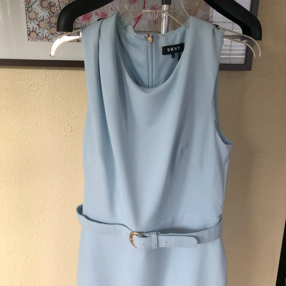 DKNY Women's Blue Crew-Neck Crepe Pleated-Shoulder Sleeveless Dress Size 10 - Image 5