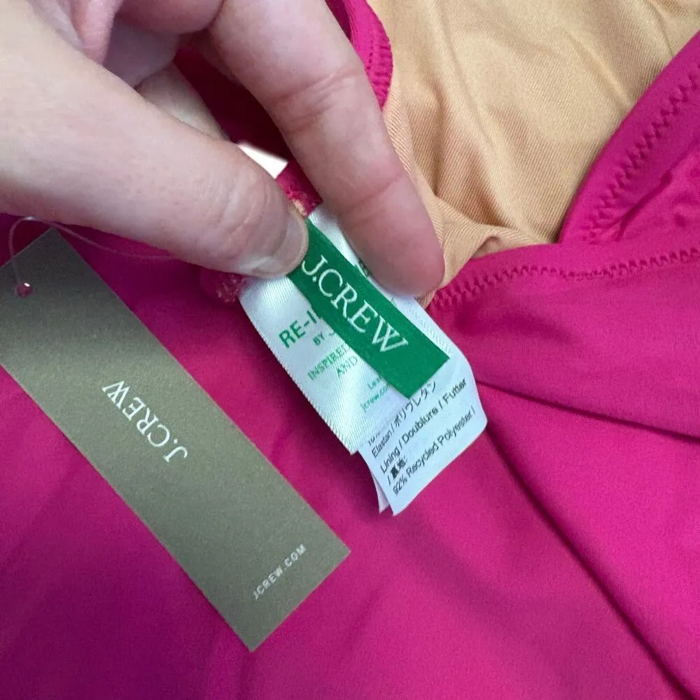 J Crew Fuchsia Pink Ruched V Neck Plunge One Piece Swimsuit SZ 22 Beach Vacation - Image 10