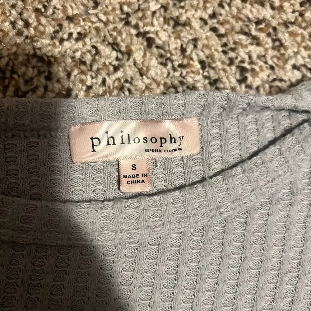 Philosophy Gray Ribbed Knit Sweater Puff Sleeve Casual Long Sleeve Top‎ Size S - Image 3
