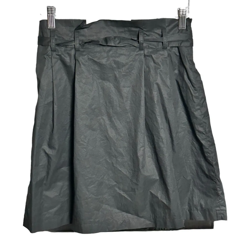 Cotton Black A Line Knee Length Skirt Pleated Paper Bag Waist Belted 6 - Image 8