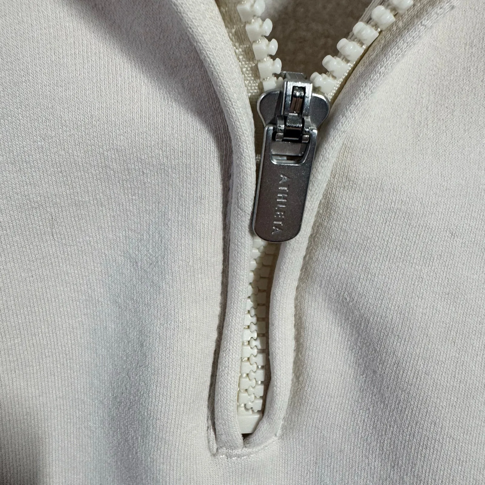 Athleta Cozy Karma 1/4 Zip Sweatshirt Sweater Women M Beige Athleisure Minimal - Image 6