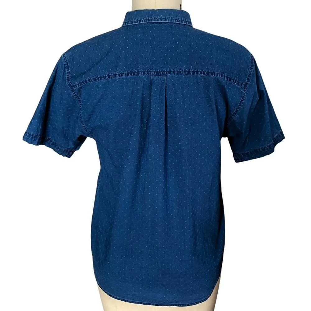 MADEWELL Chronicle Denim Blue Jean Dot Shirt Boho Embroidered Top ~ Women's XS - Image 6