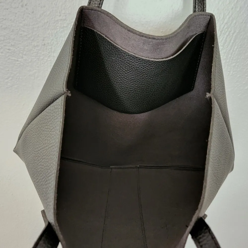 Vince Camuto Luck Tote Vegan Pebbled Leather Carryall Bag Purse Black Grey - Image 5