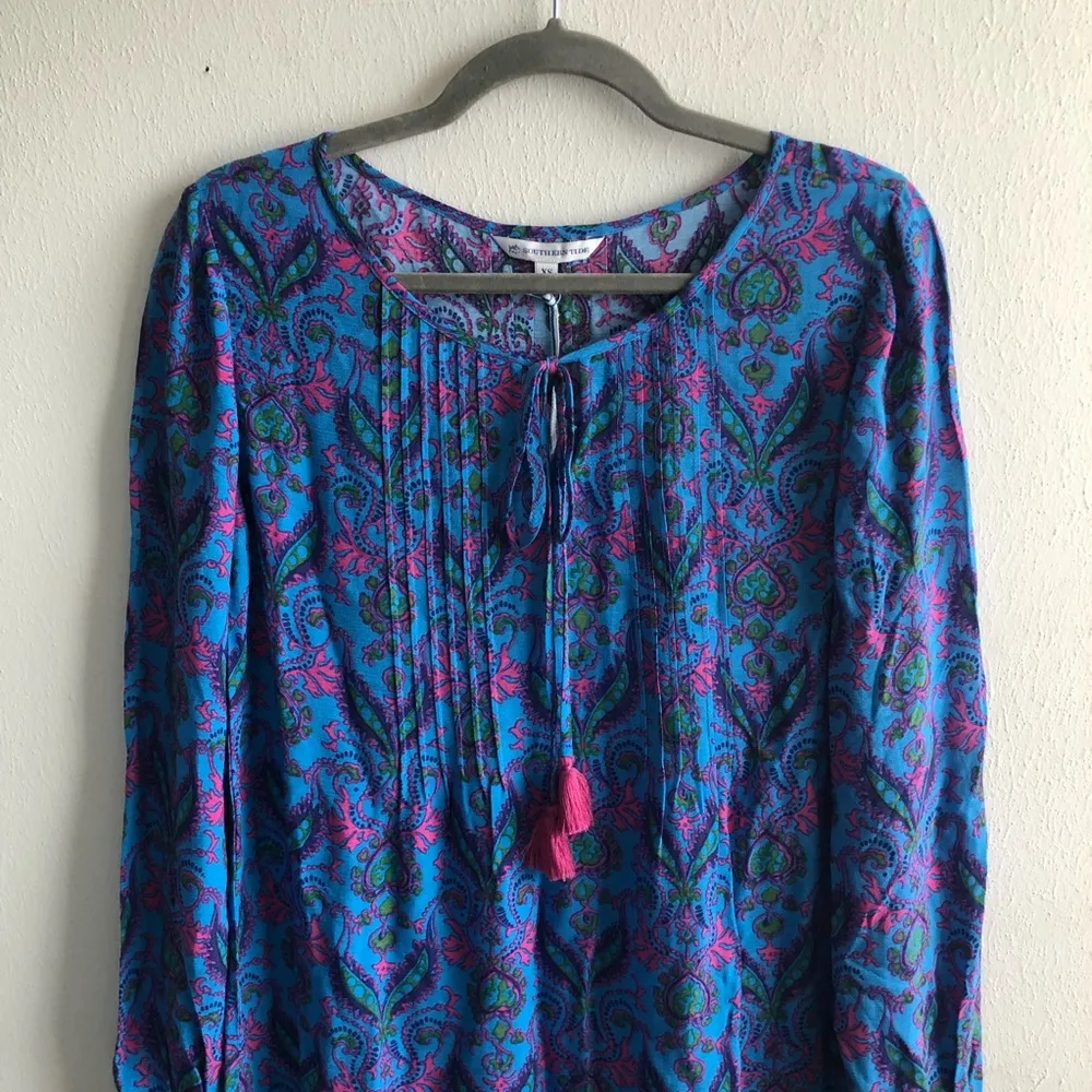Southern Tide Dress Stella in Brilliant Blue Abstract Long Sleeve Dress XS NWT - Image 3