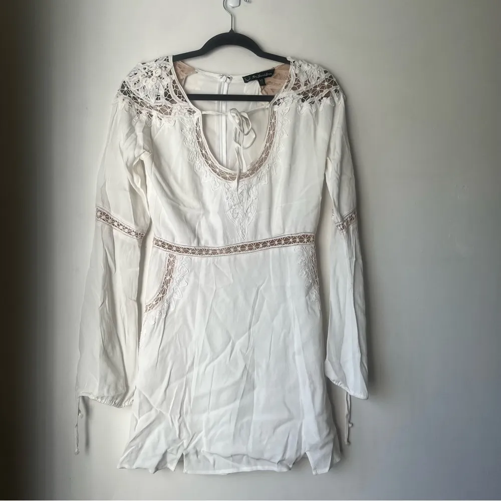 x Revolve White Long Sleeve Crochet Lace Detail Mini Dress M - Image 5