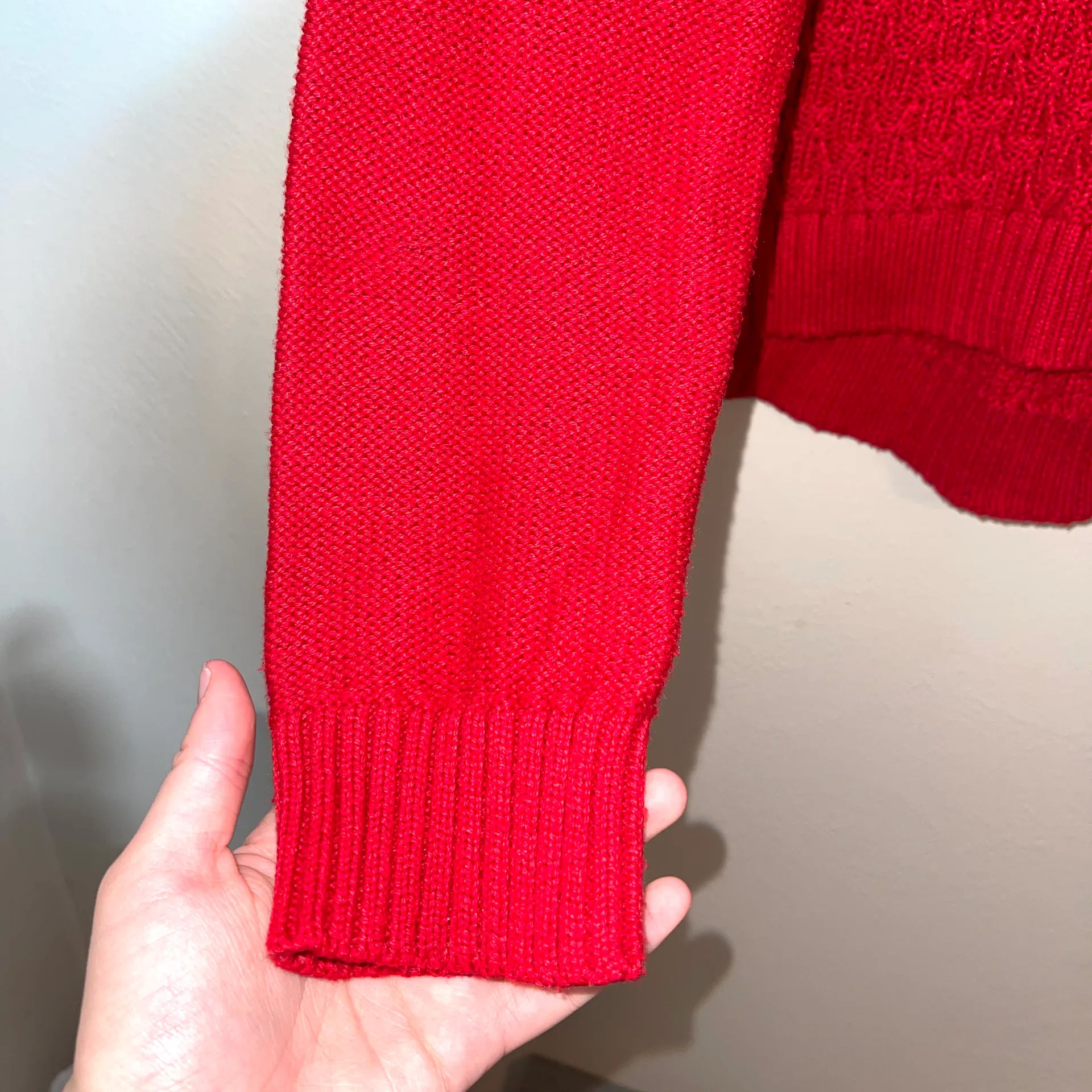 Red Cable Knit Cotton Crew Sweater - Image 5