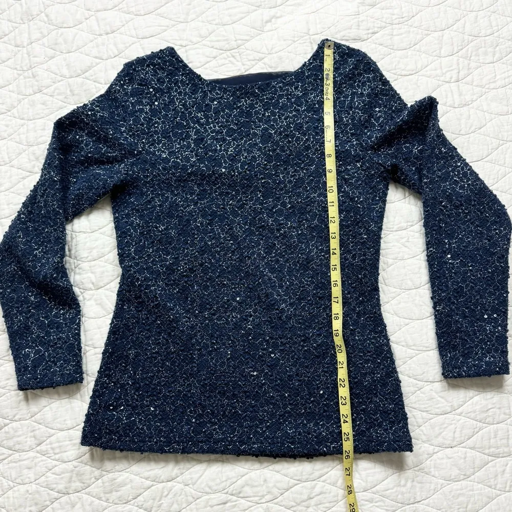 Jennifer Lopez Sparkle Textured Top Event Sequins Long Sleeves V-Back Sheer Sz L - Image 10