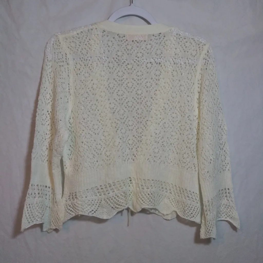 Sweet Kizz Y2K Cream Knit Sweater Cardigan Topper Cottage Core Simple Boho Sz L Size L - Image 6