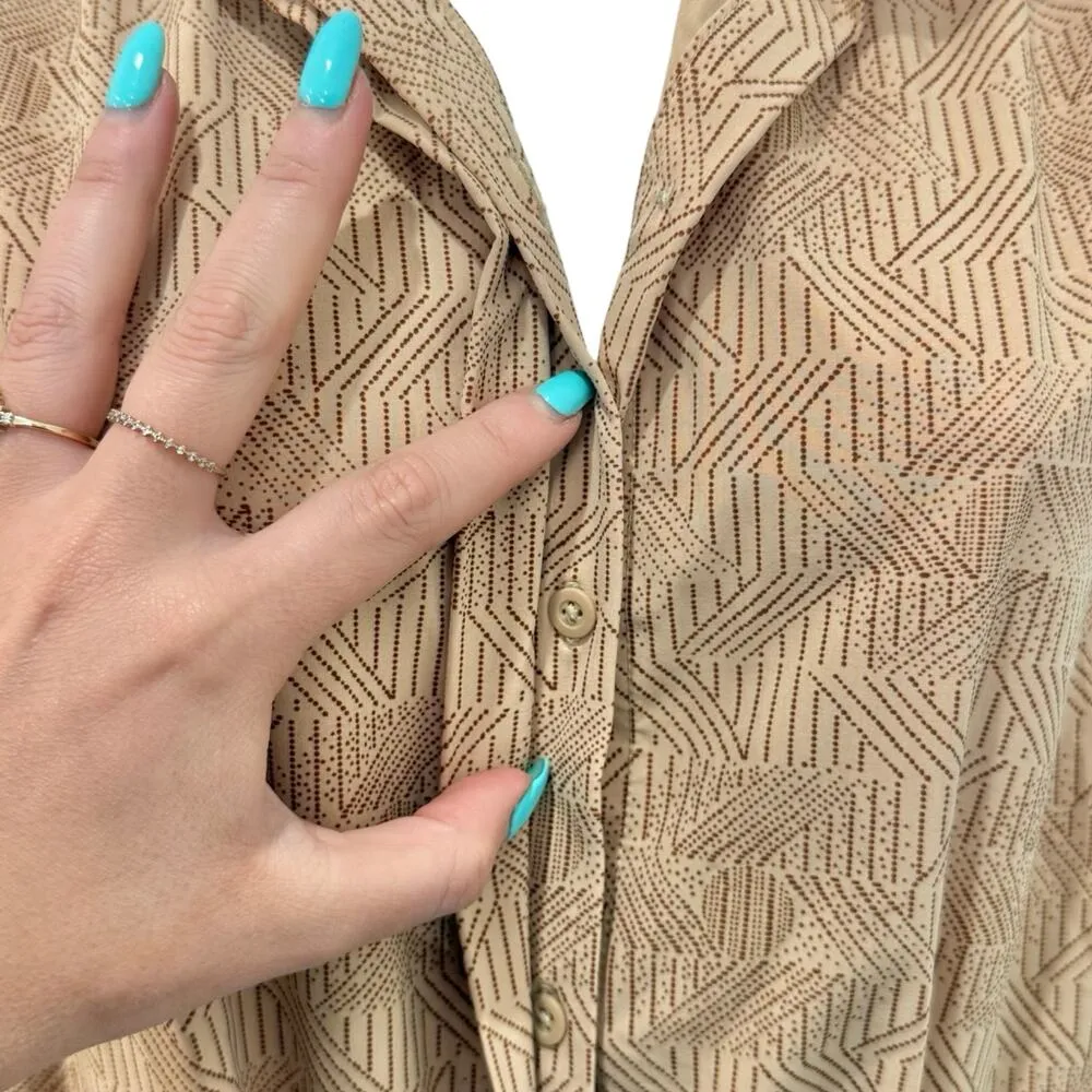 REI Cooperative Tan Brown Drawstring Patterned Shift Short Sleeve Dress size XS - Image 6