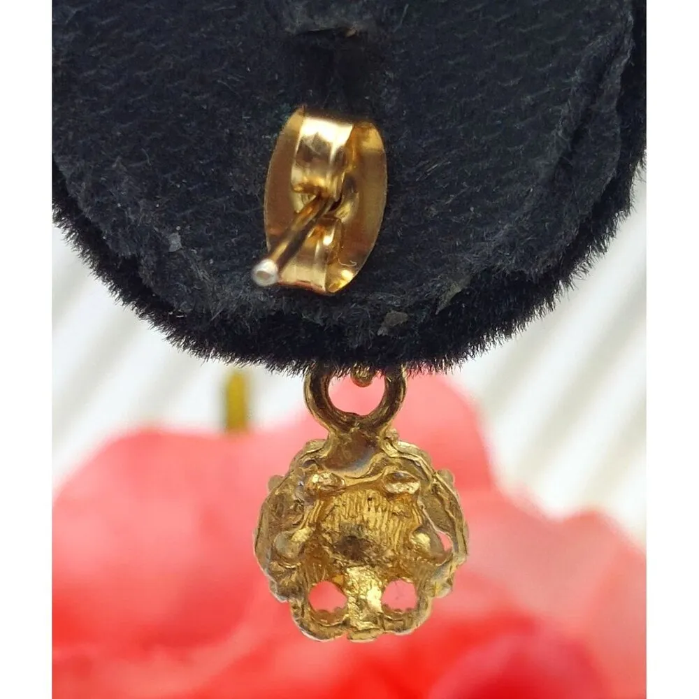 Tiny Minimalist Gold Tone & Purple Crystal Drop Dangle Floral Earrings Sparkle - Image 8