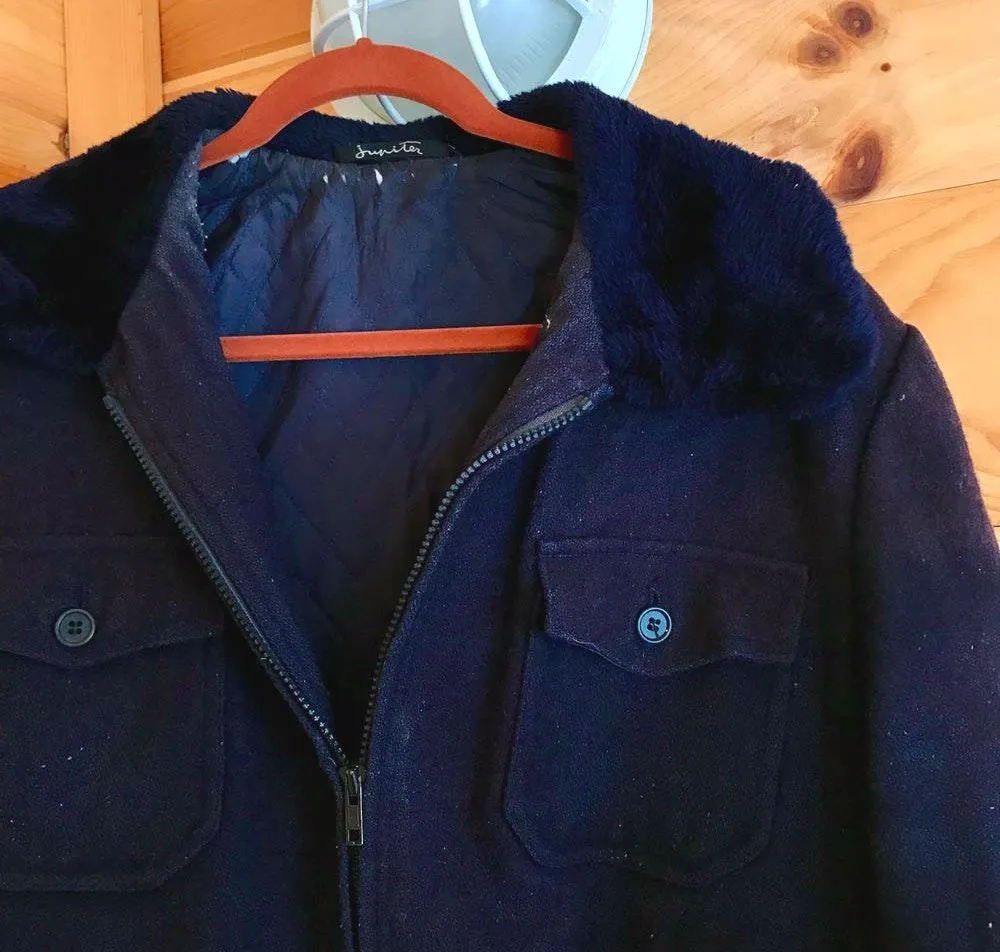 VINTAGE MADE IN FRANCE BLUE FAUX FUR COLLAR JACKET Size M - Image 2