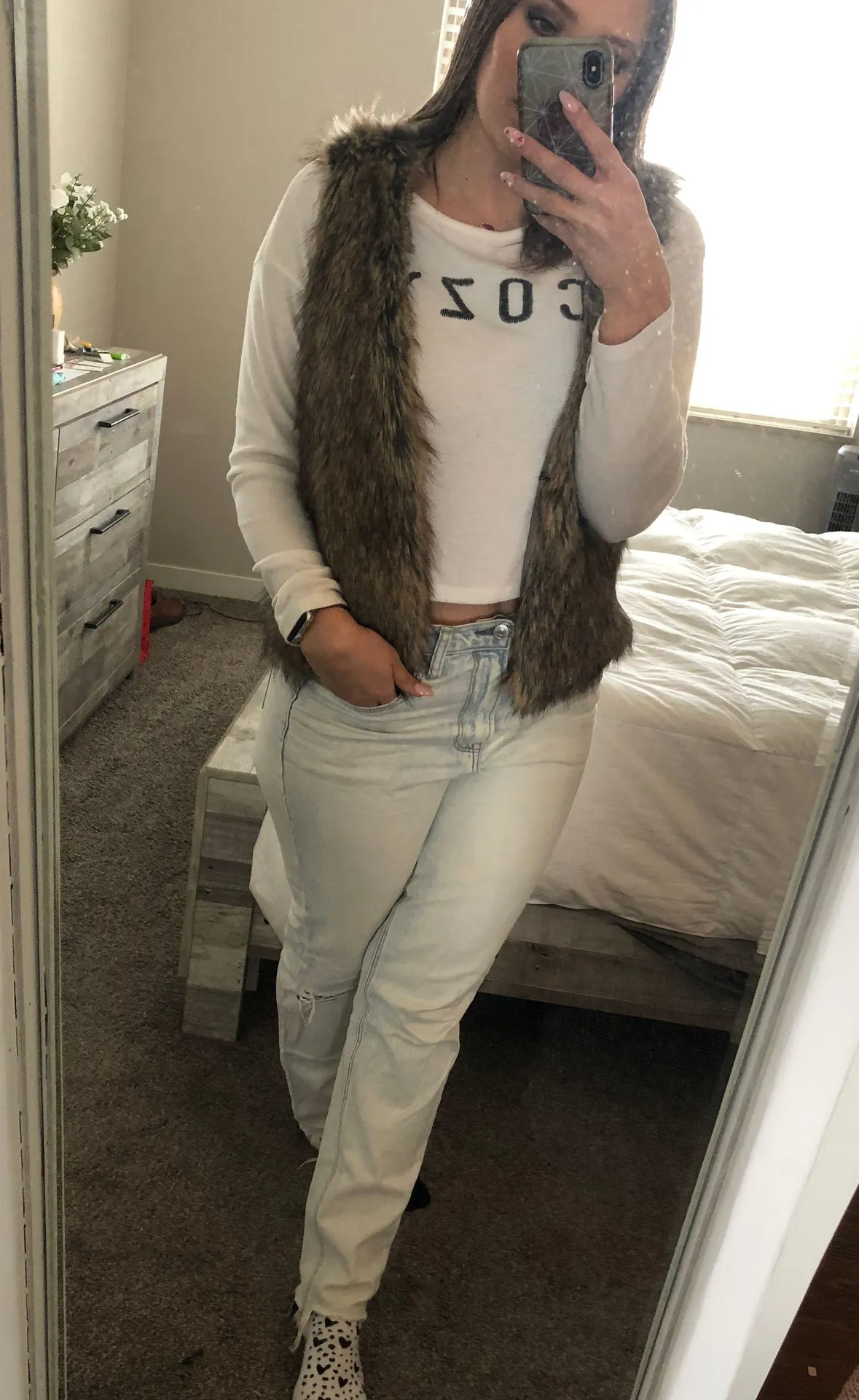 Faux Fur Vest Brown Size M - Image 2