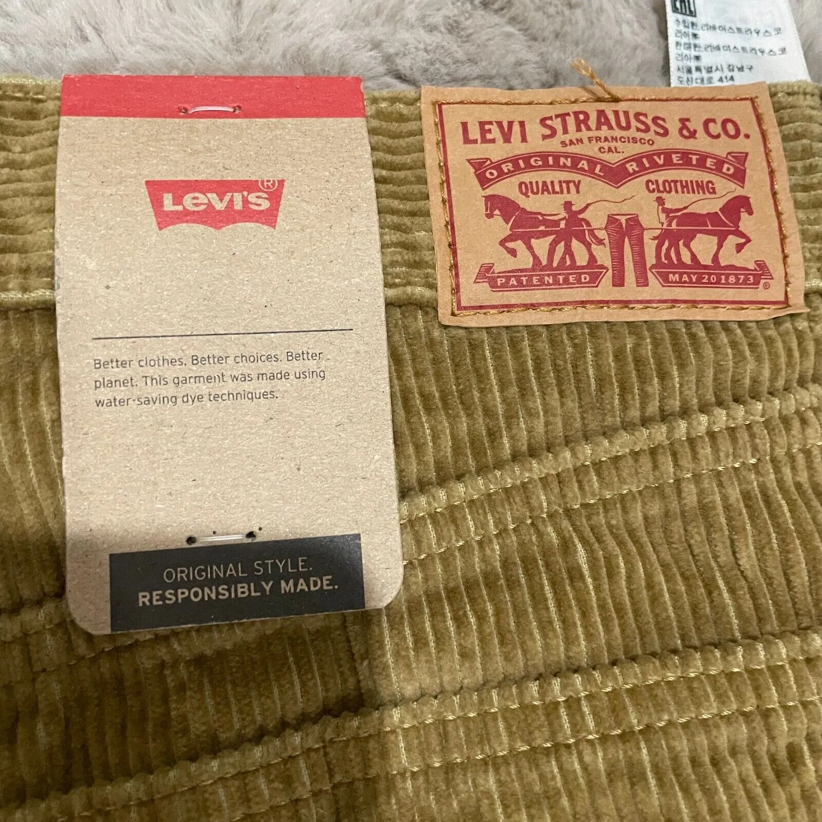NWT Levi’s women corduroy 29x30 olive green jeans pants‎ straight leg school Y2K - Image 12