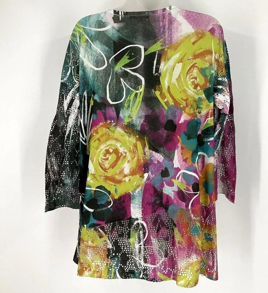 Jess and Jane Womens contrasting Color Knitted Mesh Tunic Top Multi Size Large Yellow - Image 3