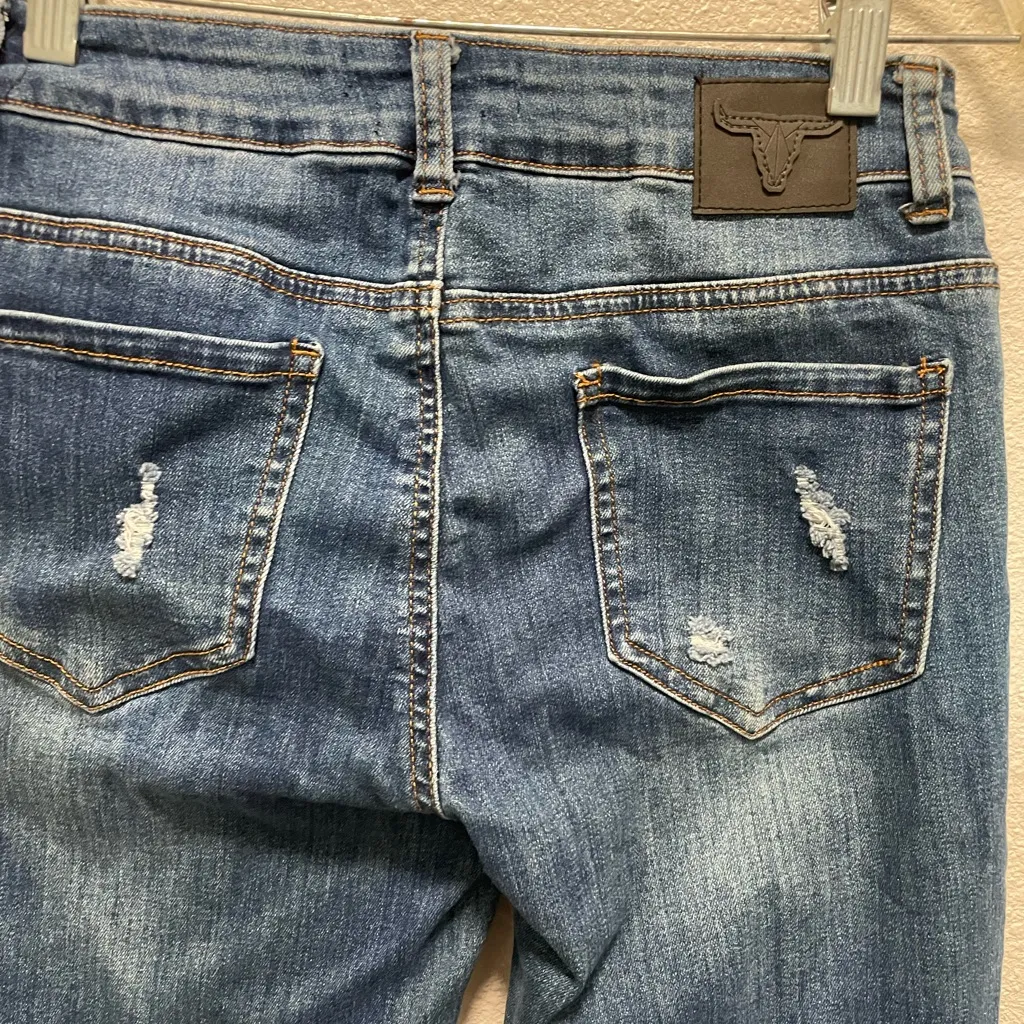 L&B Mid- Rise Flare Distressed Blue Jeans( Lucky and Blessed) - Image 5