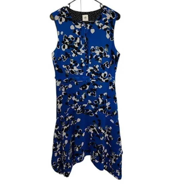 CAbi #5576 Untamed Electric Blue Floral Dress‎ Asymmetrical Sleeveless Size Med - Image 5