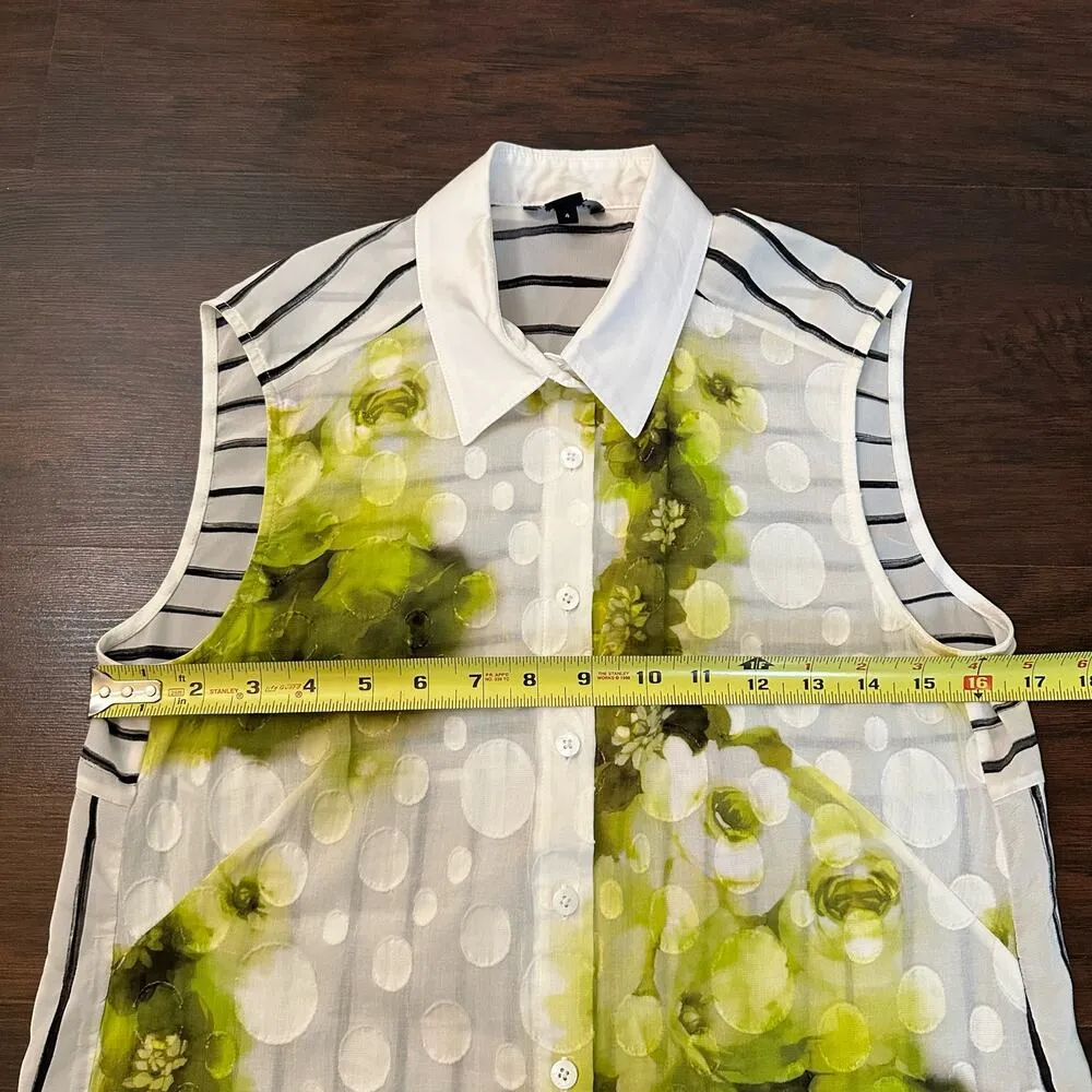 Worth white, yellow & black striped sleeveless button down top size 4 White - Image 10