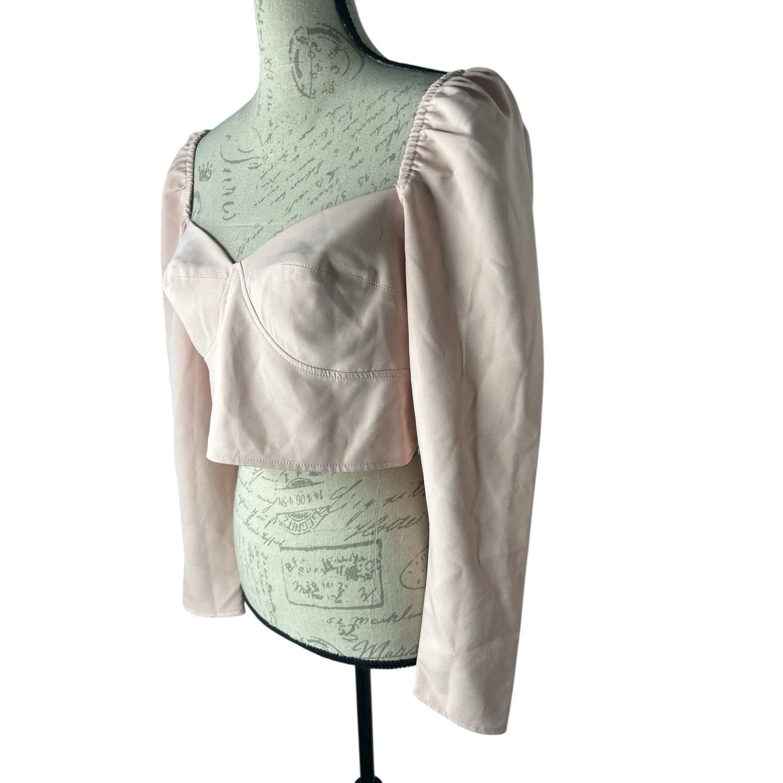 Open Edit Pink Bustier‎ Long Sleeve Crop Top Size XL NEW - Image 2