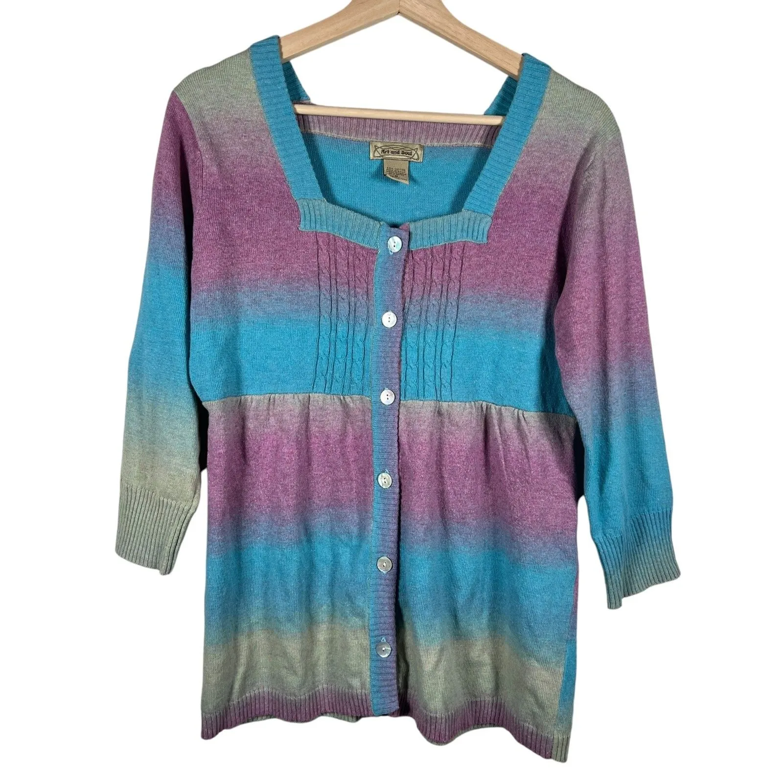 Art and Soul Womens Knit Cardigan Size M Ombre Rainbow Hippie Sweater Button Size M - Image 2