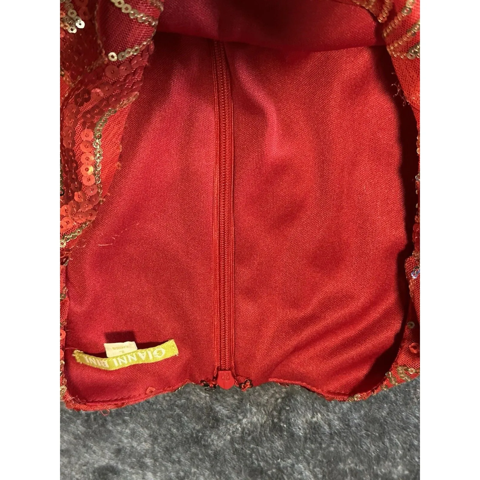 Vintage Gianni Bini Red Gold Sequin Cocktail Dress Size L Size L - Image 12