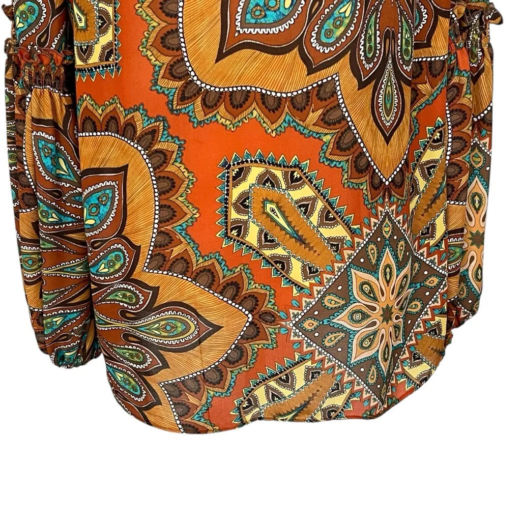 Chico’s Bohemian Paisley Print Popover Blouse Top Women’s Size 2 US L/12 Puffy - Image 4