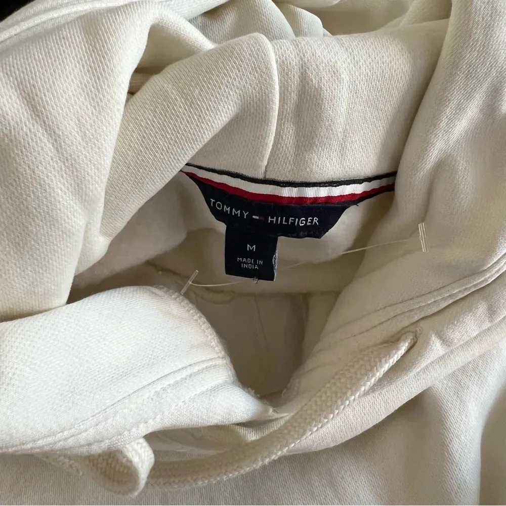 Tommy Hilfiger Hoodie Dress Size Medium Fleece Lined Cream Beige Long Sleeve - Image 13