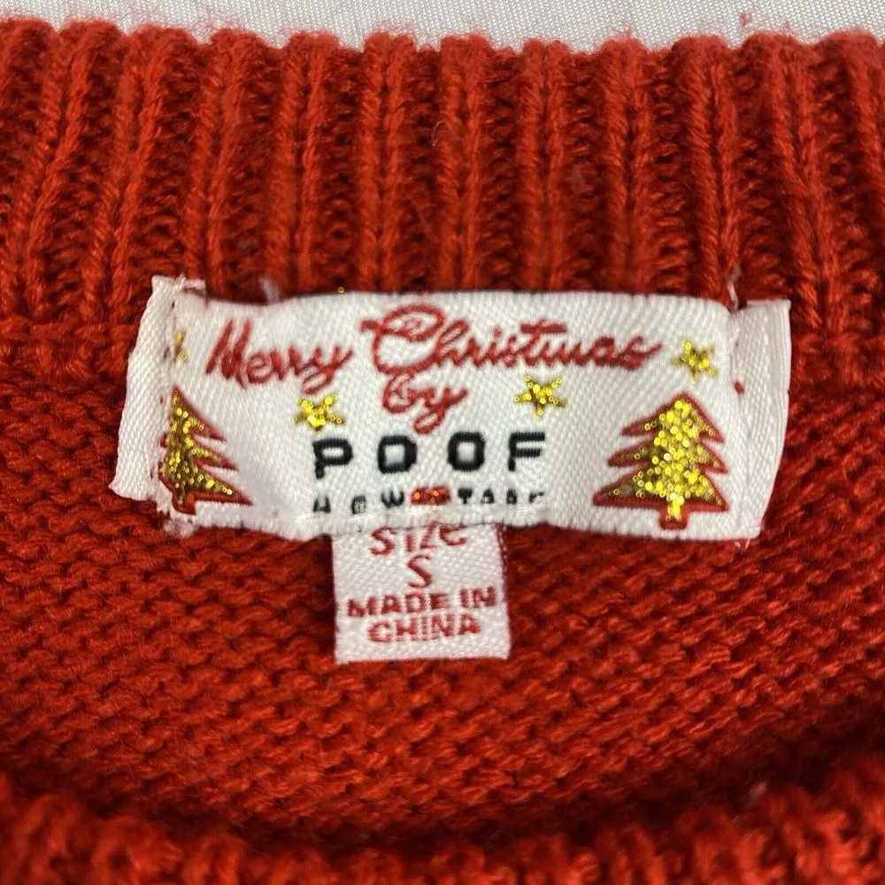 Merry Christmas Poof Sweater Size‎ Small Christmas Party Black Santa Snowflakes - Image 4