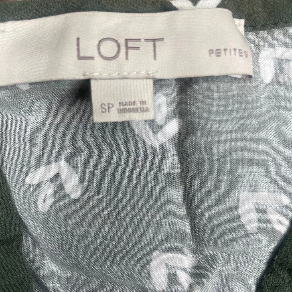 LOFT Women's Sage Green Floral Embroidered Split Neck Cap Sleeve Dress SP - Image 8