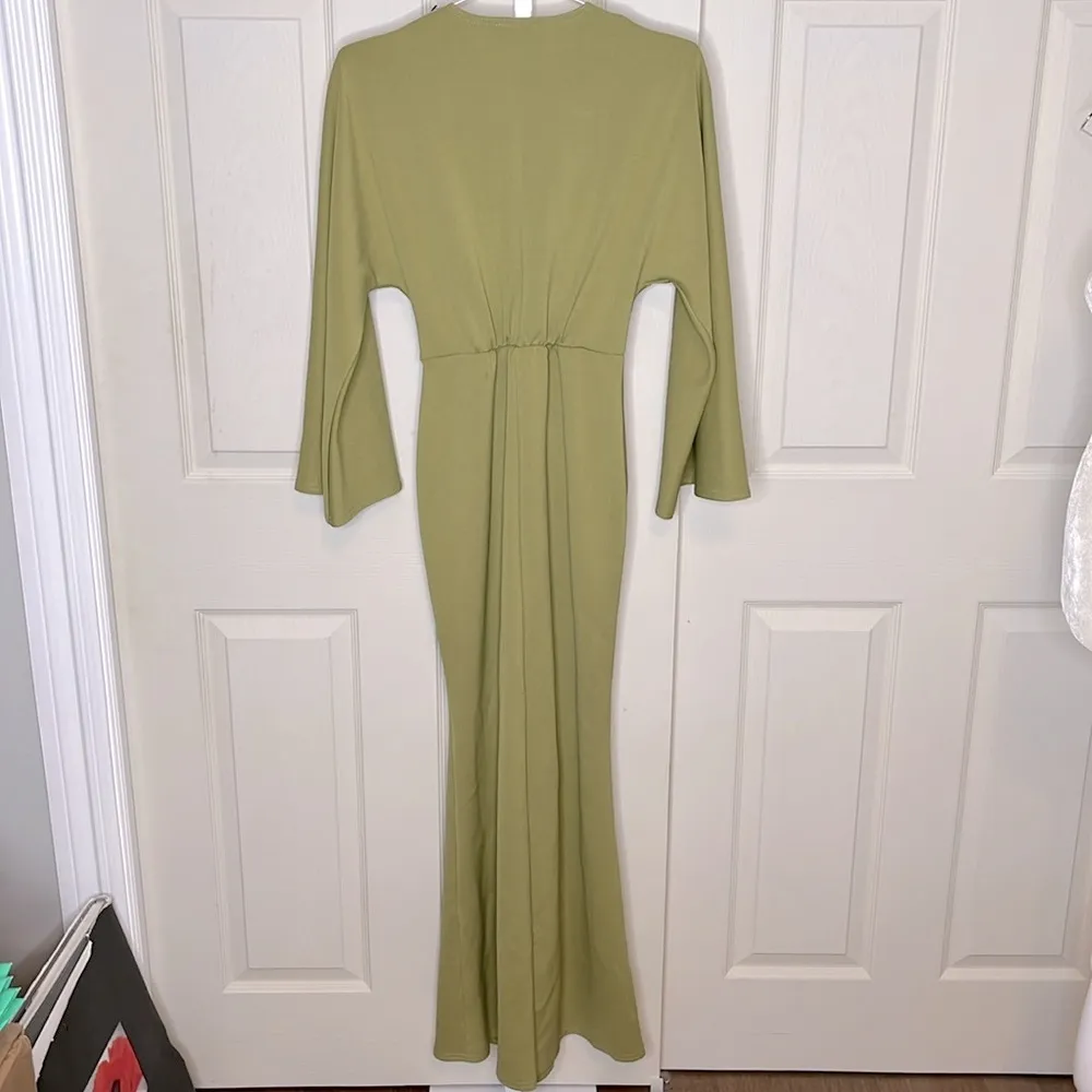 ASOS DESIGN front twist maxi dress with fluted sleeve in olive size 0 - Image 6