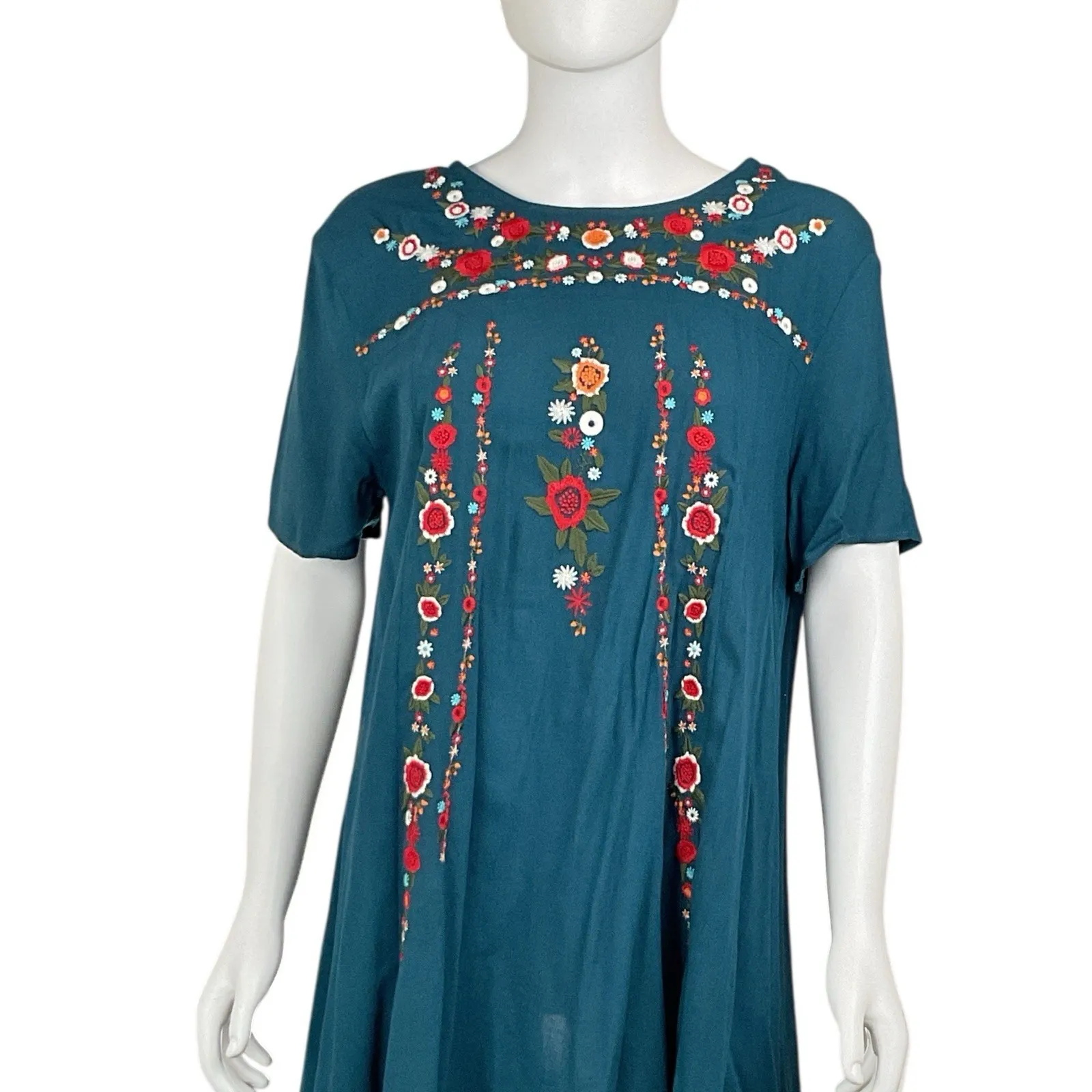 Umgee Floral Embroidered Black Tunic Dress Lined‎ Boho Crochet Cotton Size S - Image 2