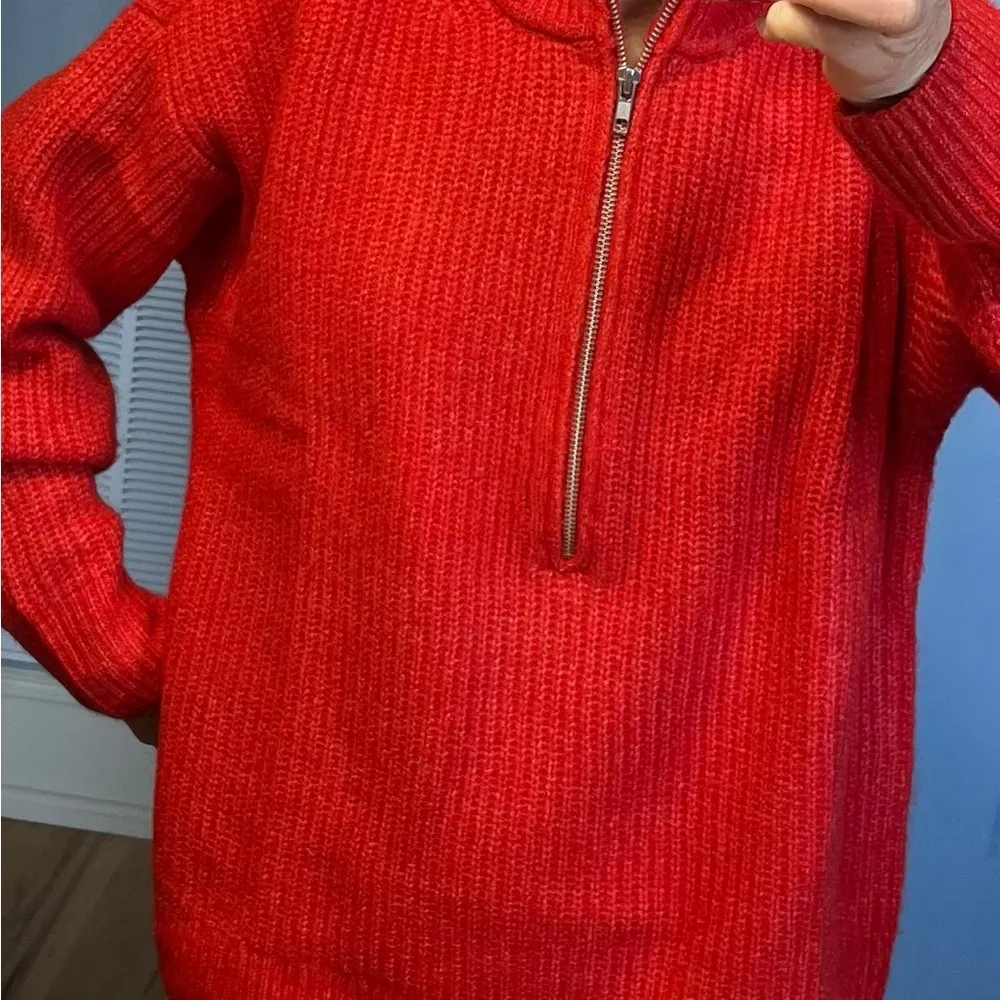 Red Cozy Vince Camuto Sweater Crossfire Acrylic Zip Neck - Image 3