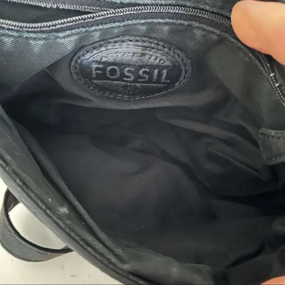 FOSSIL Pebbled Leather Bag Cross Body Shoulder Black - Image 4