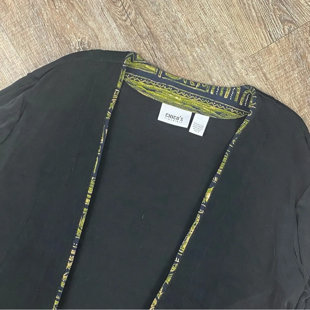 Vintage Chicos Travelers Cardigan Women 3 XL Black Acetate Slinky Tie Open Front - Image 3