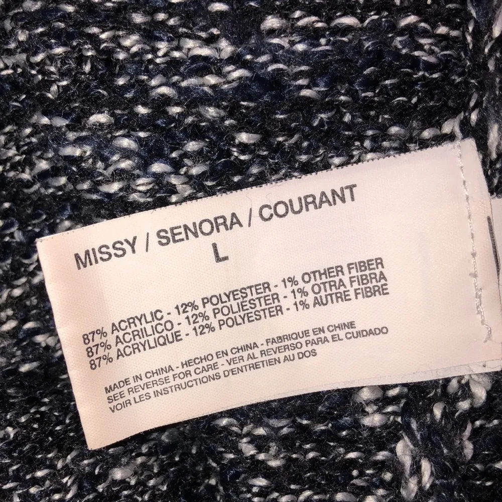 Vintage America size large black marled knit open front sweater cardigan - Image 5