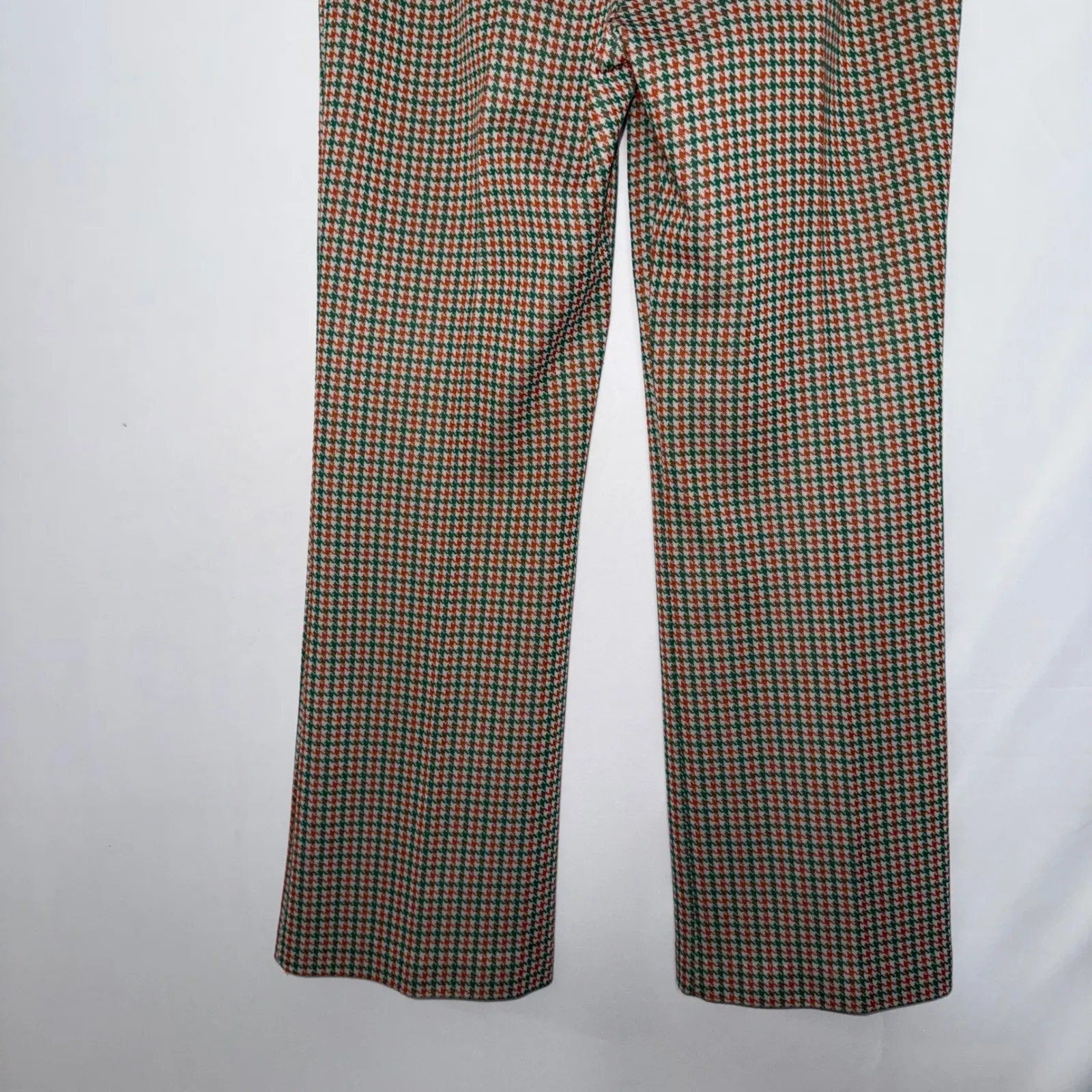 Vintage 70's 2 Pc Houndstooth Marty Gutmacher Pantsuit Orange Green Beige Size L - Image 10
