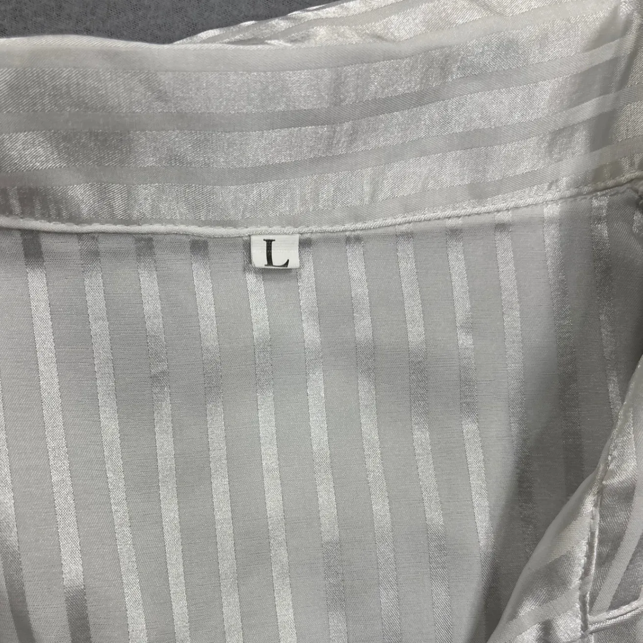 Shein Women's Large White Satin Stripe Pajama Set Shirt Shorts Bridal - Image 5