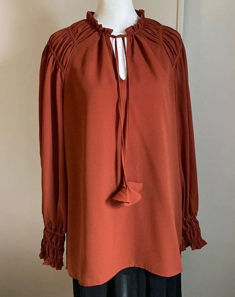 CROSBY by Mollie Burch Romantic Bohemian Smocked Cuff Neckline Blouse - Image 2