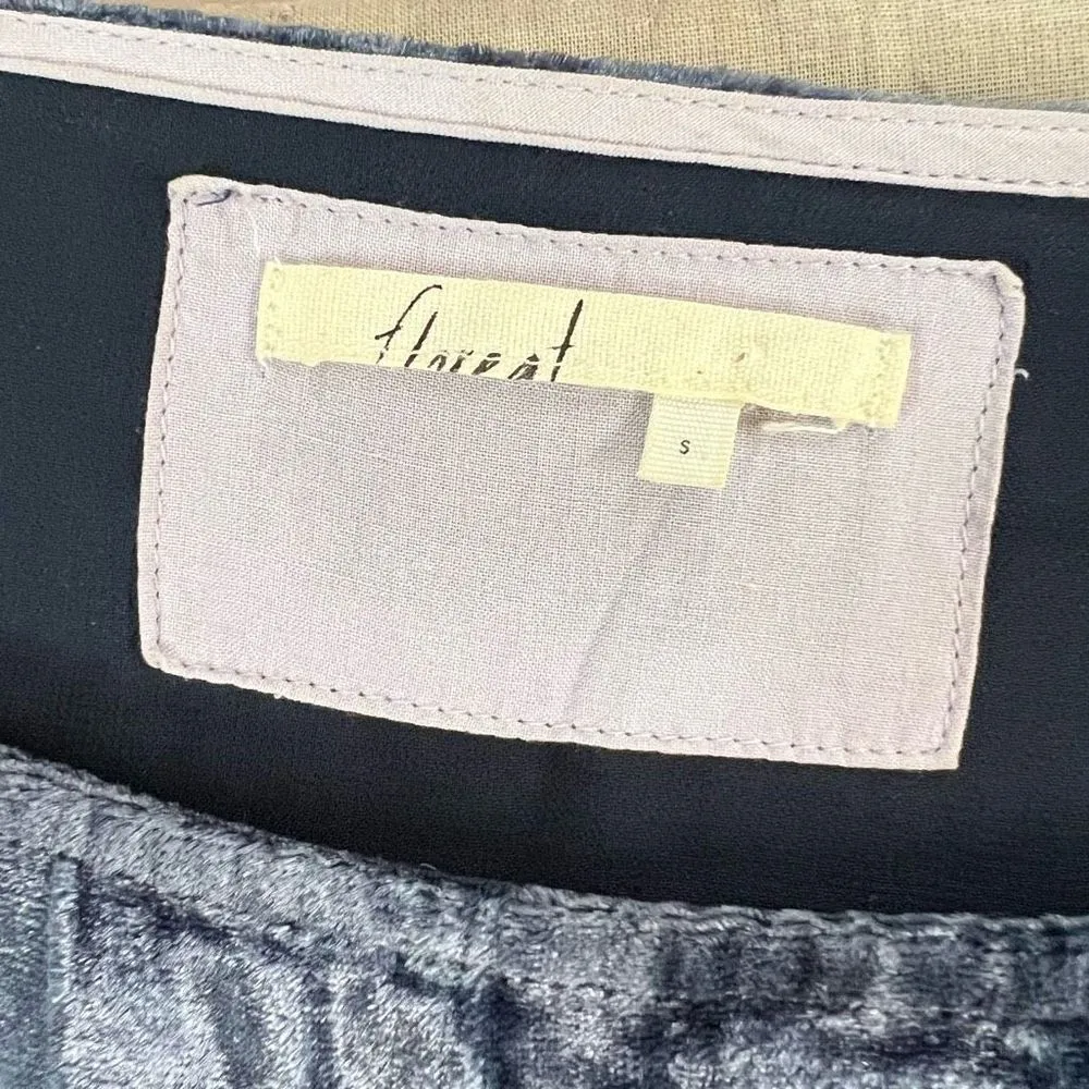 Floreat Anthropologie Women's Square Neck Short Sleeve Blue Velvet Shift Dress S - Image 11