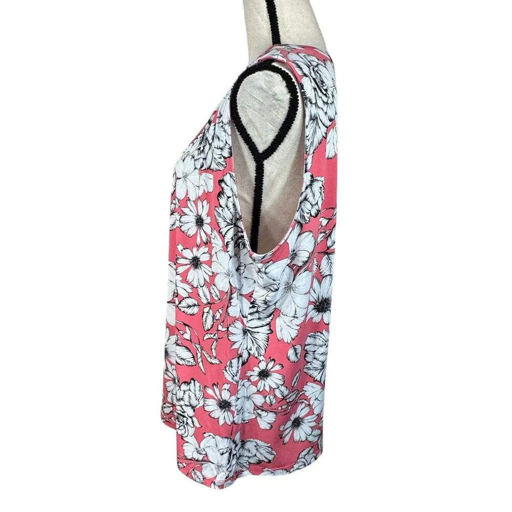 Liz Claiborne Career X-Large Top Floral Stretch Sleeveless Keyhole Round Neck - Image 5
