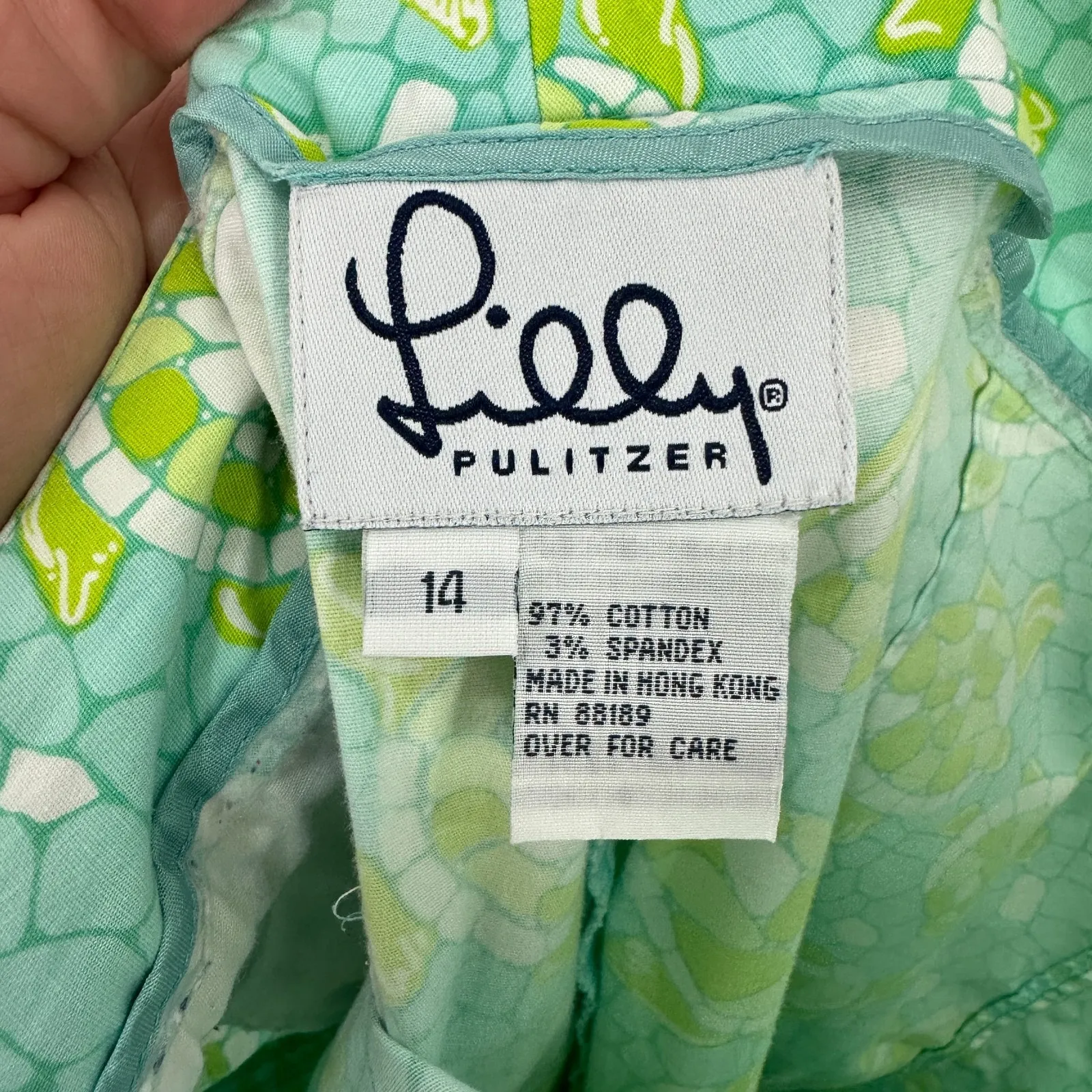 Vintage Lilly Pulitzer Pants 14 Green Blue Turtle Print Preppy Coastal Resort - Image 4