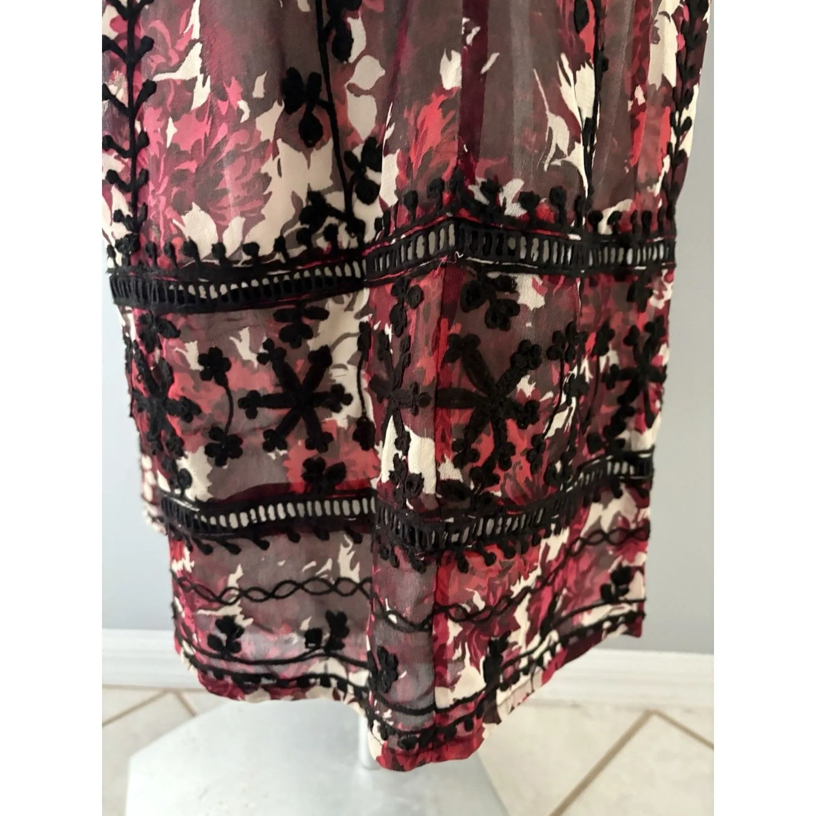 Topshop Corset Floral Maxi Dress Sz 8 Red Black Milkmaid Velvet Crochet Renfair - Image 6