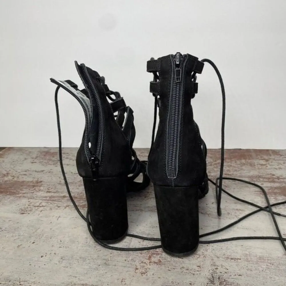 Jeffrey Campbell Stockard Black suede lace up heels 8 Square toe - Image 7