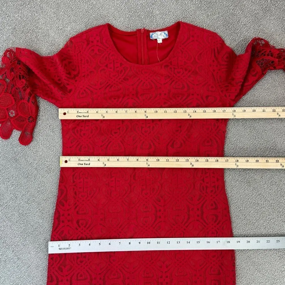 J Gee Lace Sheath Dress Red Large Knee‎ Length Party Long Sleeve - Image 13