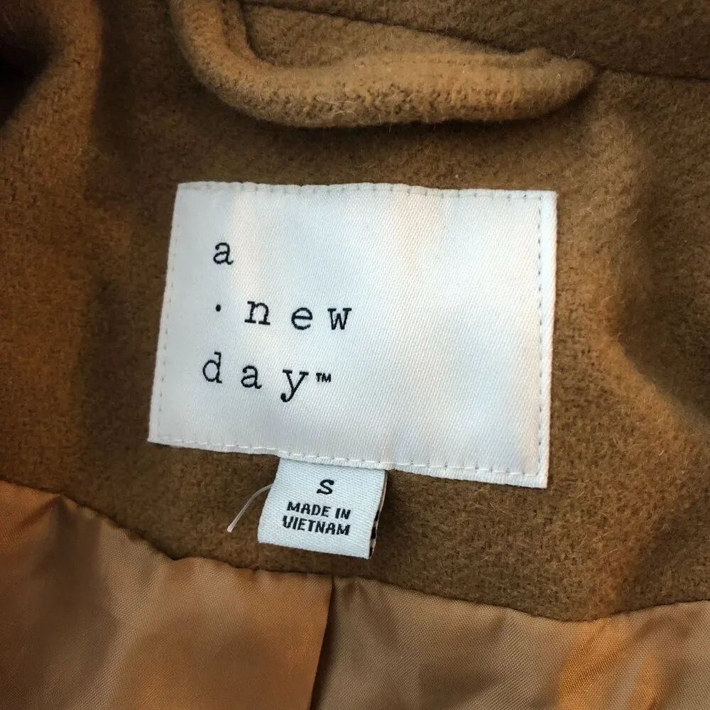 A New Day Womens Long Coat With Belt Wool Blend Double Breasted NWOT Brown S - Image 3