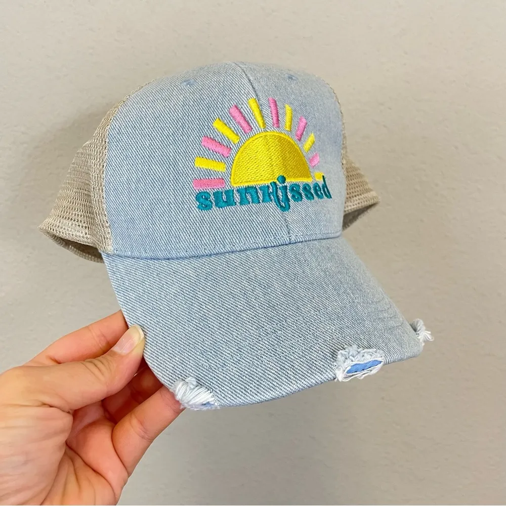 Katydid Sunkissed Embroidered Denim Trucker‎ Hat NWT Blue - Image 8